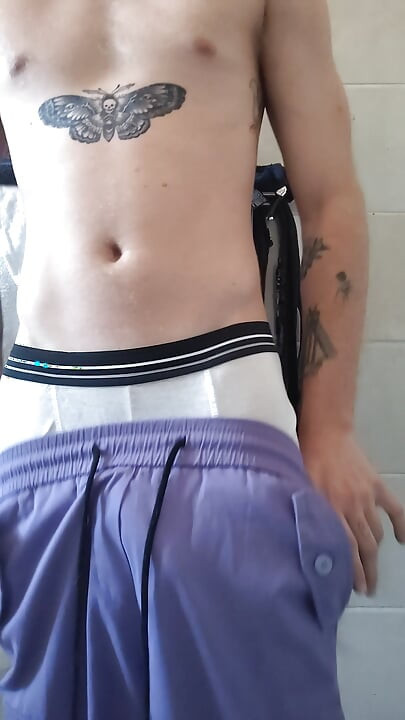 Tattoo Twink rubbing his big cock until sexy cumshot