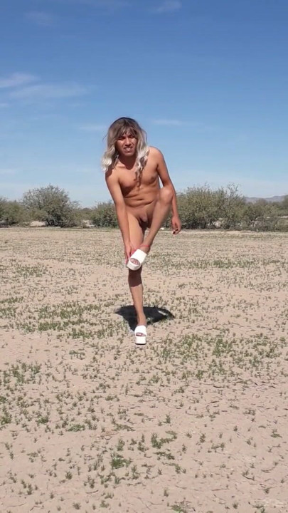 sexy trans with dress and heels gets naked in public very hot | Clip 1
