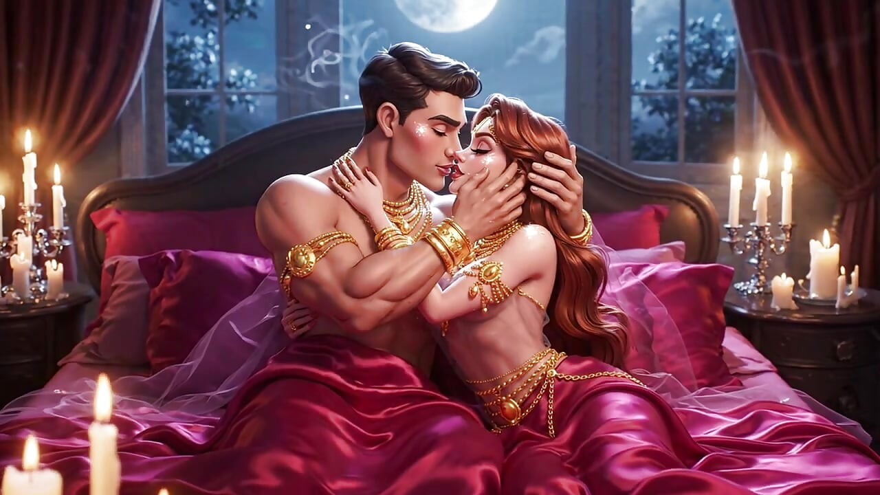 Erotic Cartoon Couple - Passionate Kissing & Romantic Foreplay in Candlelight