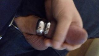Wanking wearing two cock rings
