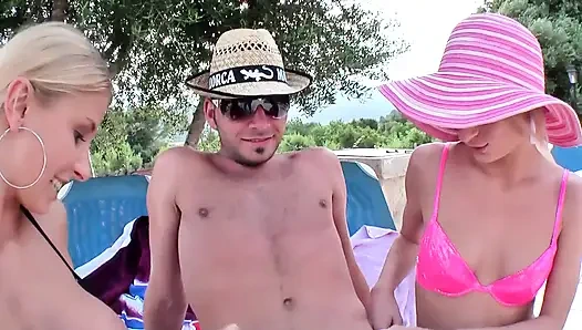 Blonde Babes Outdoor DP Threesome Fuck