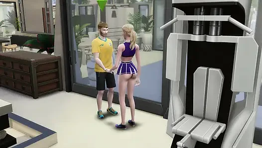 Gadis kampus bergabung dengan tim dan disetubuhi oleh pelatih di gym. The Sims
