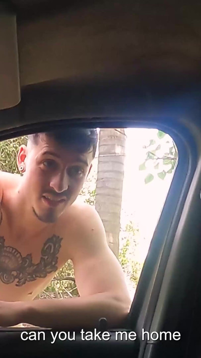 Naked Hitchhiker's Lucky Day: Abs and Cock Ride in the Backseat | Clip 1