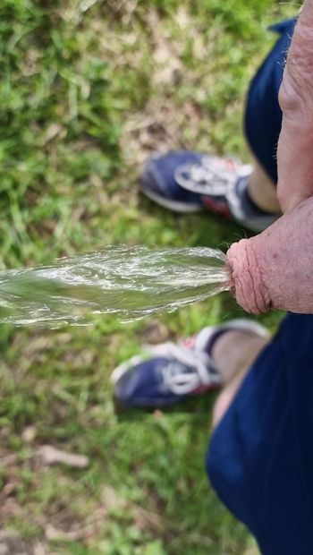 A moment of desperate pissing. I had held it in so long my cock had disappeared