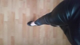 sissy walk in leather and heels