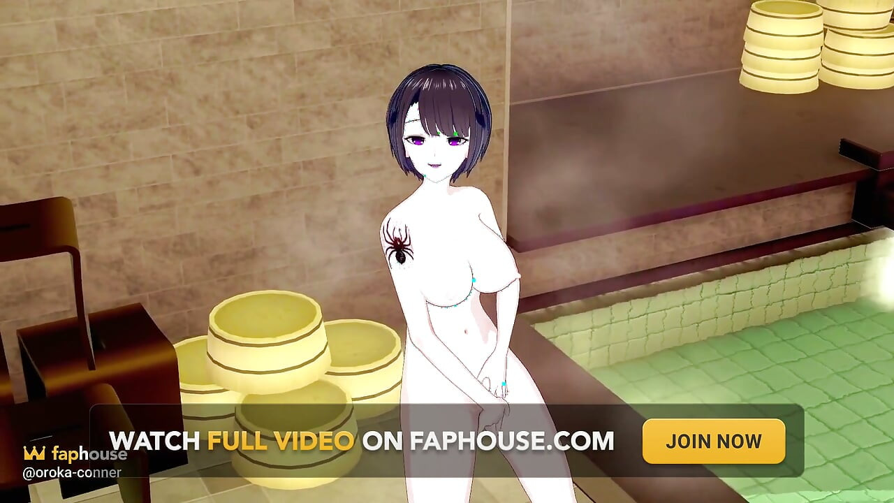 Short Hair Babe Strips Down and Masturbates in a Steamy Bathhouse - 3D Hentai Solo