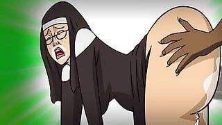 Een non neemt grote zwarte lul in elk gaatje