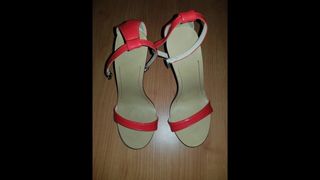Cum on red sandals heels