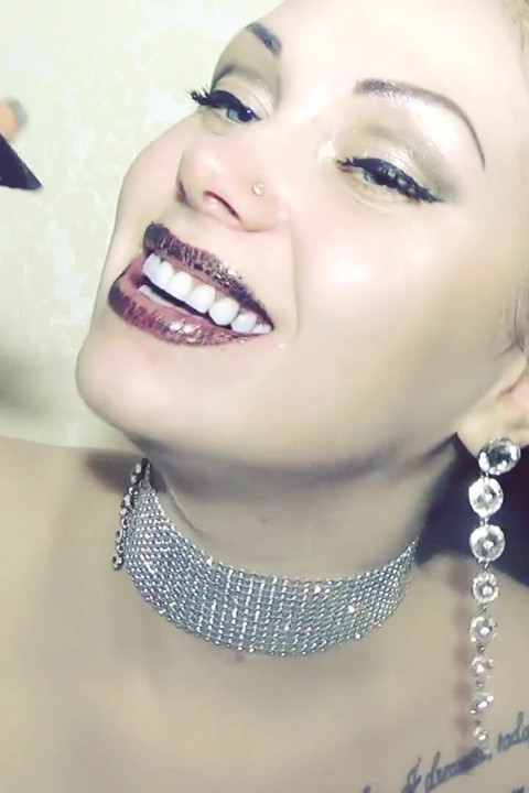 Brown glittery lips and sexy chocolate eating