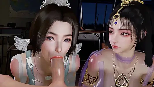 3D Two Horny Babes Sharing One Big Cock