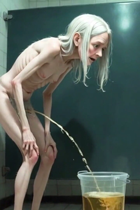 Vieja abuela meando en público en cubo - peludo coño mojado y orgasmo real