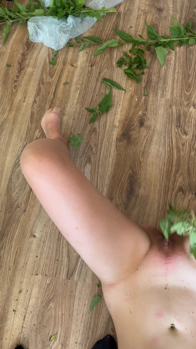 Stinging nettles training for the submissive slut