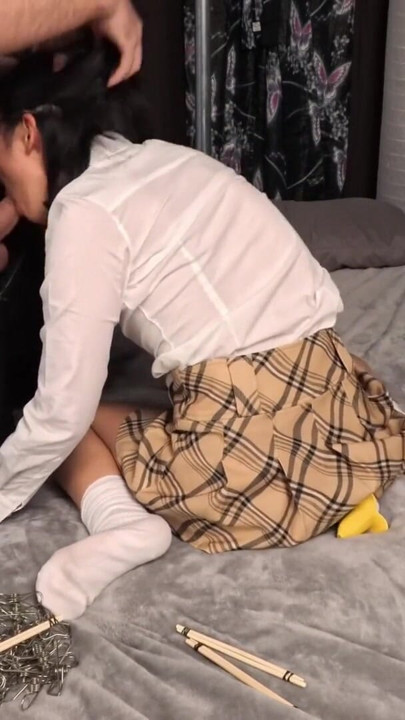 Shibari and chopsticks, blowjob and anal with a nerdy Asian girl | Clip 2