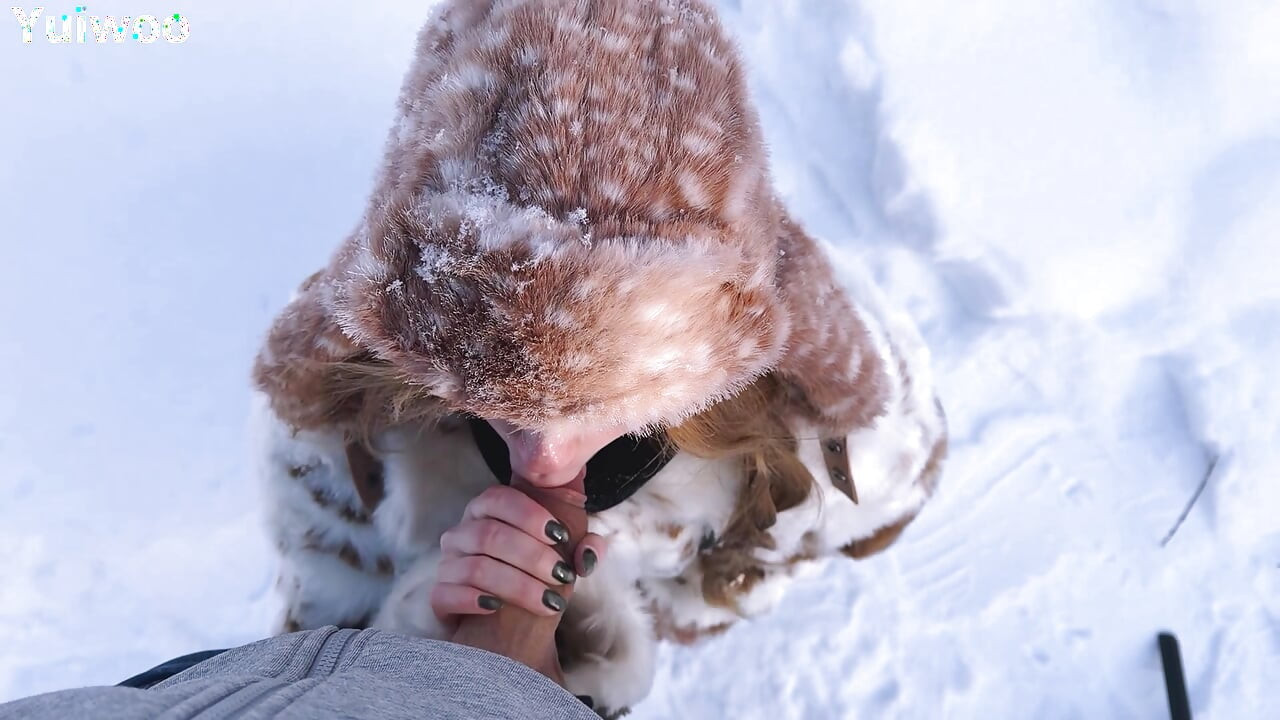-30C It's very cold, but the cute russian girl wants ice cream in her Mouth