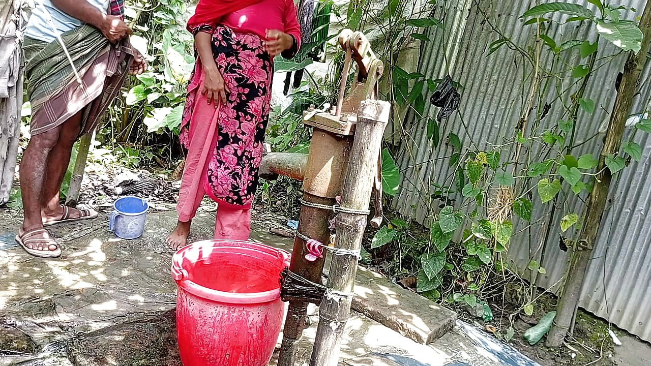 I fucked my village stepsister outside while she was taking a bath.