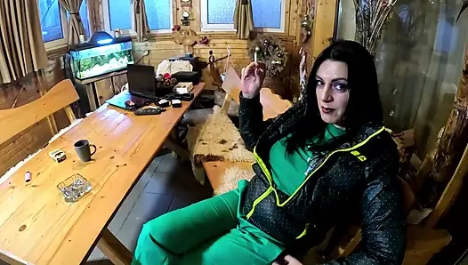 Green Downjacket Tease Smoking, Humiliation & Messy Cum Play