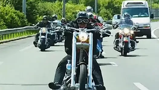 Boss of Bikers Gang Invites Exotic Dancer with Slant Eyes and Big Melons Togive Couple of Them a Lead