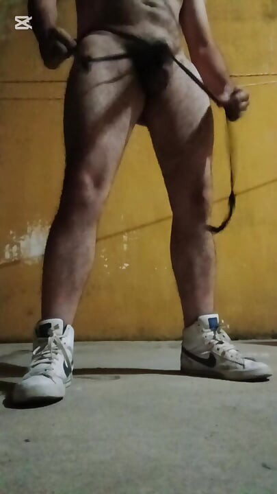 Naughty penis plays with tape