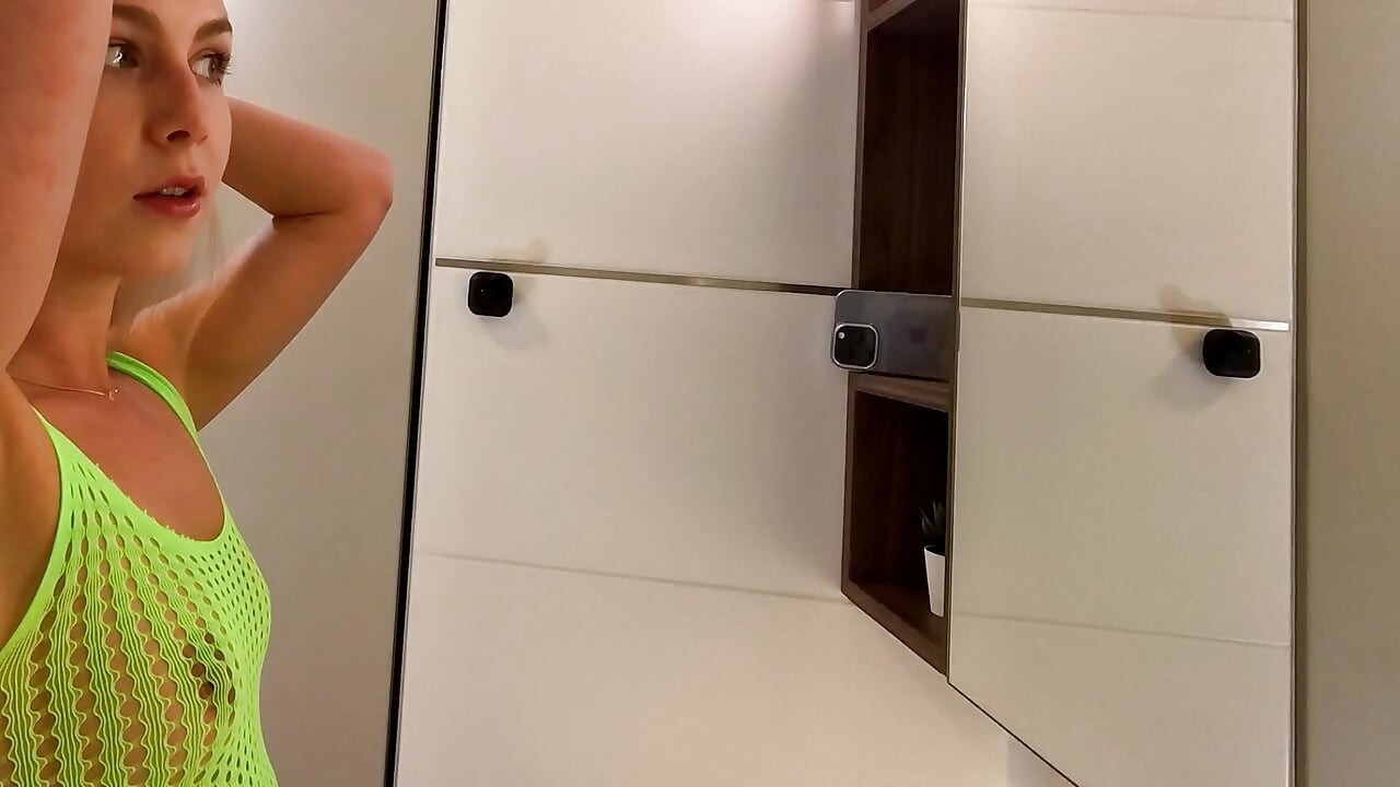 Raver girl comes from EDM Music Festival to change her slutty outfit by taking it off to flash hairy pussy and naked ass