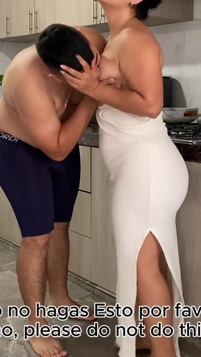 Iconic moment from "STEPSON TAKES ADVANTAGE OF HIS STEP FATHER&#039;S DEPARTURE AND HARASSES ME IN THE KITCHEN ME RICH"
