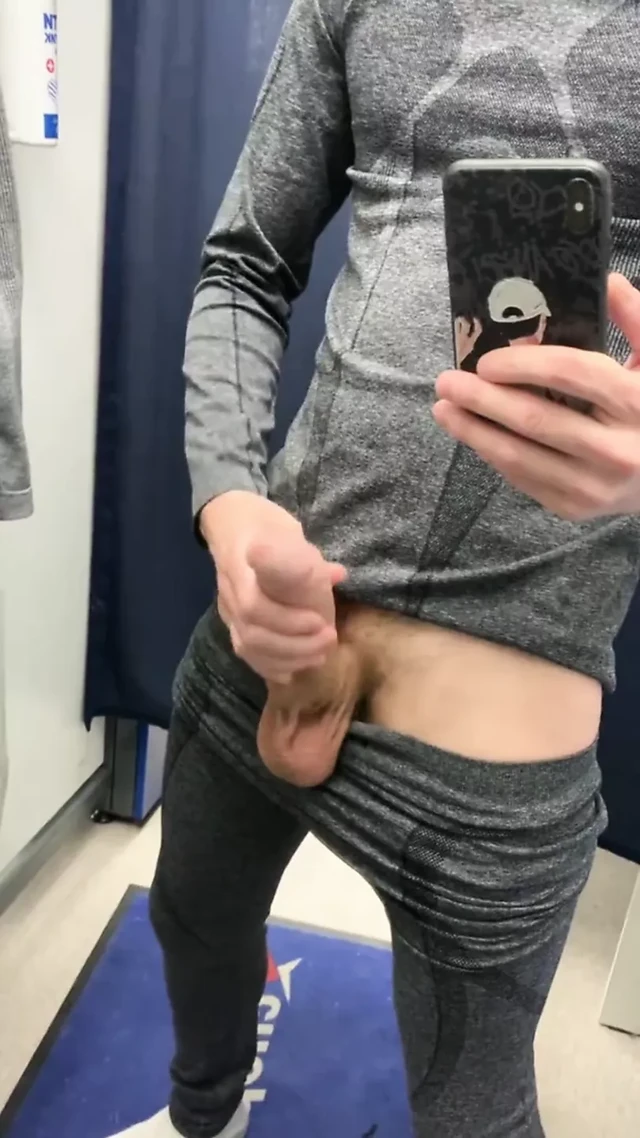 The guy jerks off his big cock in the Dressing Room