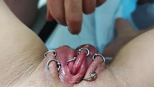 Pierced pumped pussy eating