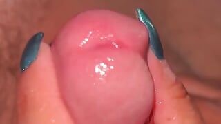 Blue metalic nails with cumshot