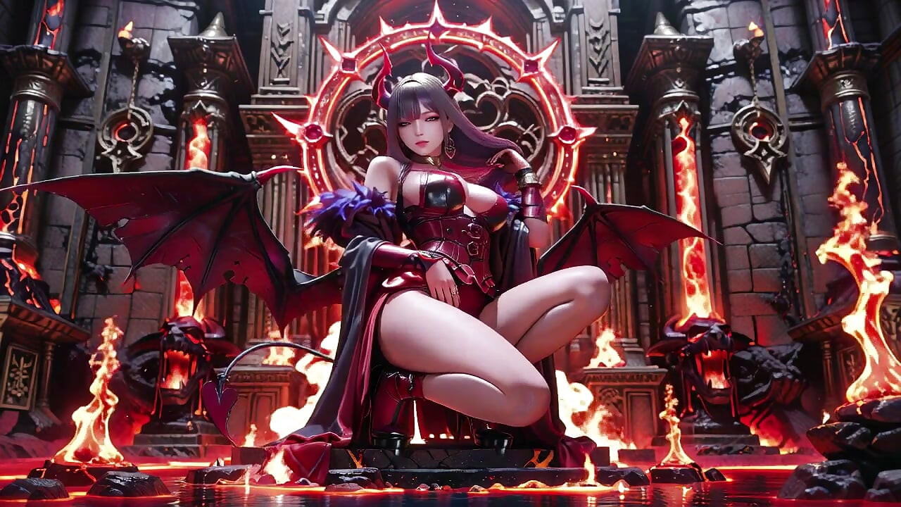 Purple-Haired Demon Queen! A Forbidden Feast on the Magma Throne, Red-Black Armor Clinging to Scorching Skin!