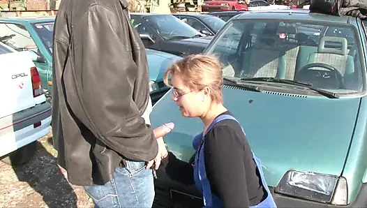 Horny German couple fucks on the bonnet of the car