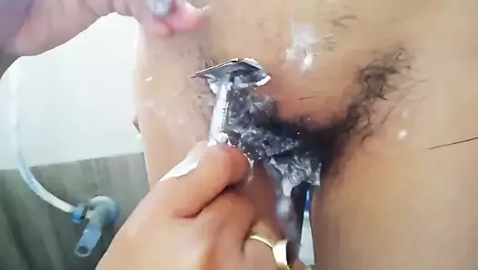 Shaving my Super Hairy Indian Girlfriends Pussy and Armpits