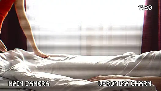 Hot Brunette Get Big Cum on Her Red Dress and Pussy, Sex in Hotel