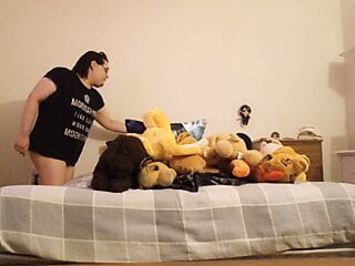 Horny Fat Enby Plays With Tits and Pussy While Making Bed