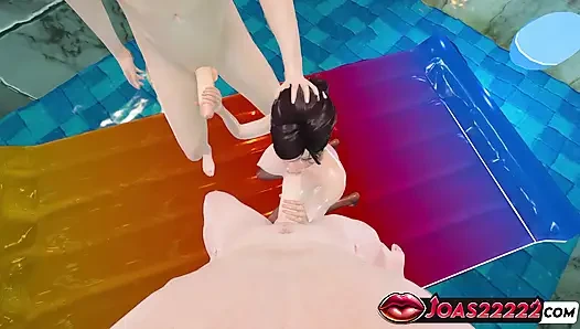 Sheila Pool Group 3D Animation - Double Blowjob Handjob, DP Cowgirl, Lifting Missionary Creampie in Uncensored Hentai