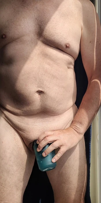 Old guy dipping my shaved cock in warm coconut oil for masturbating