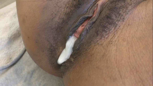 Little black amateur pussy gets creampied by white cock