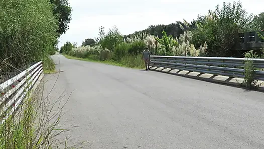 Patricia on the bridge over the road