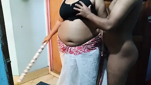 Asian Hot Stepaunty with a Big Ass Helps Me Cum - 45 Year Old Neighbor Fucked While Sweeping the House