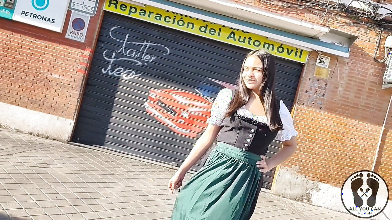Dirndl Slut Gets Dirty and Oily Changing Tires