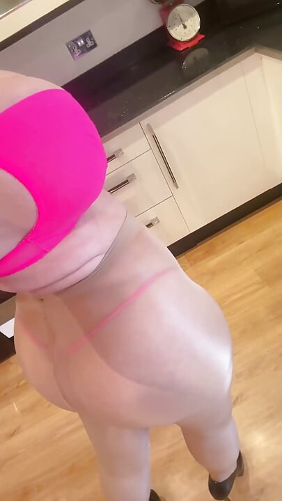 Glossy Nude Pantyhose & Neon Pink Tease