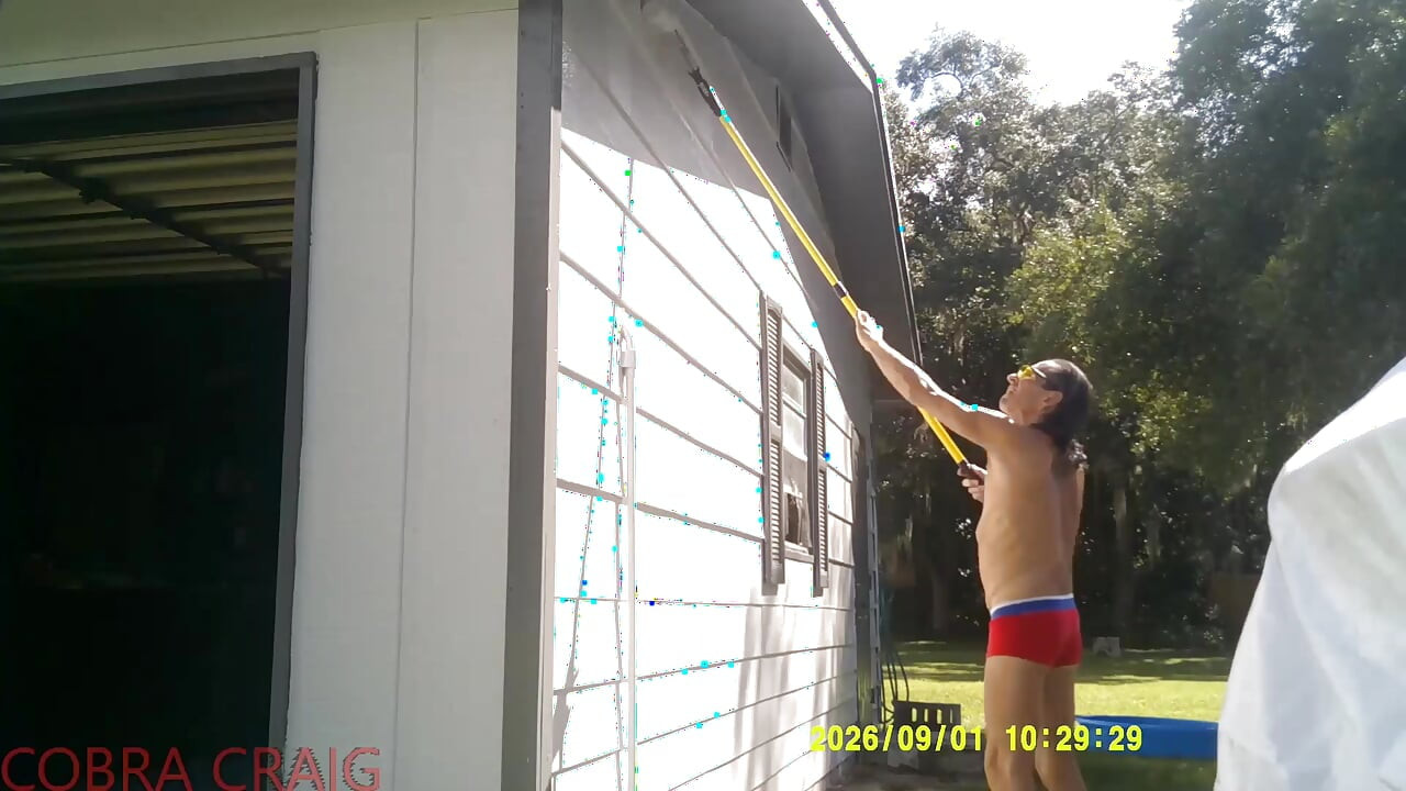 9-1-2026 COBRA CRAIG PAINTS IN HIS TINY RED SHORTS. 64YO. IN THE HEAT AND HUMIDITY.  ROCKS IT