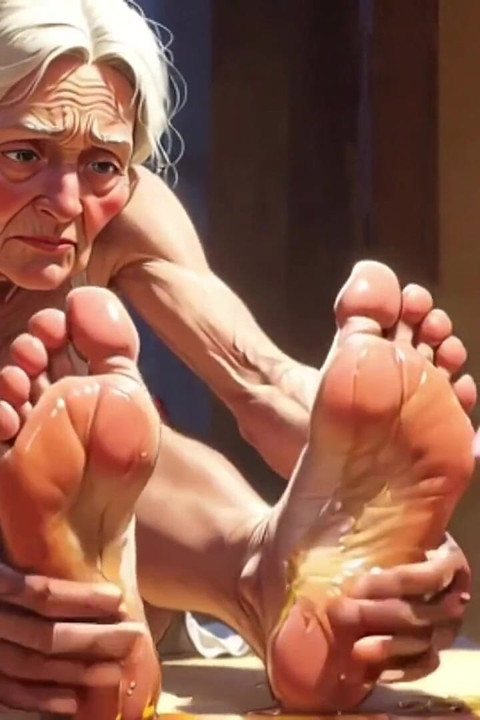 Old Granny Foot Worship - Man Licking Oiled Wrinkled Soles