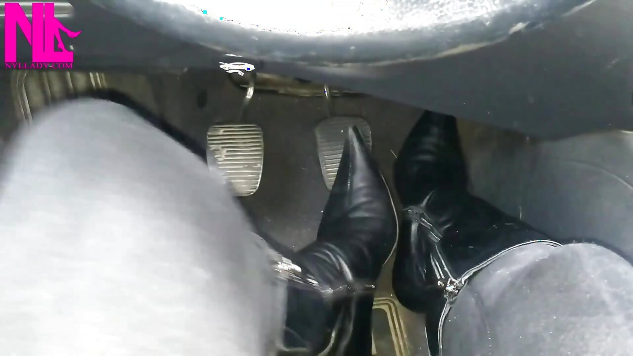 Pedal Pumping and Unzipping My Black Leather High Heeled Boots