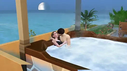 Pasangan berlibur mengambil kesempatan untuk bercinta di hidro. The Sims