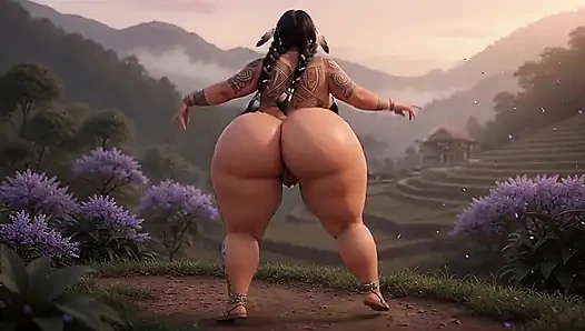 Tombul yerli kabile iri güzel kadın sunset köyünde soyunuyor ve büyük göğüslerini gösteriyor