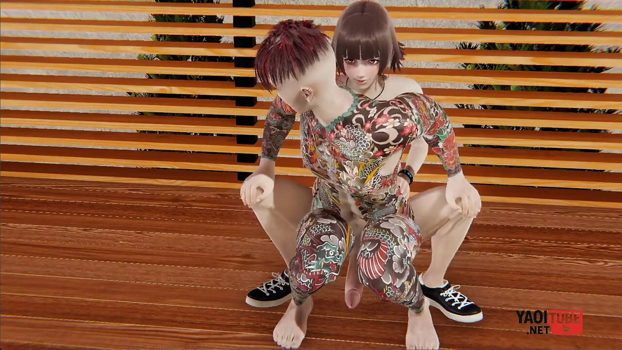 Yaoi - Guy with a Fully Tattooed Body Fucked by Twink