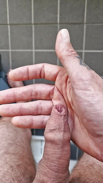 In the bathroom I give myself a golden shower on my hand, then and cum nicely