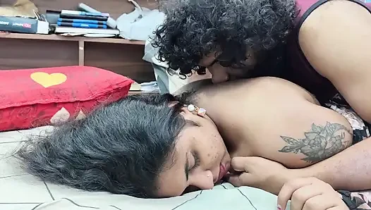 Mallu Couple Hot Romance in Bedroom Dress Removal and Kiss with Boobs Suck Hot Desi Romance in Home