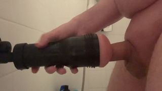 Small dick cums in his fleshlight while in the shower