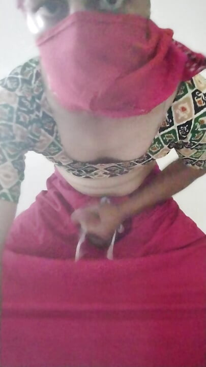 Horny Crossdresser in saree standing mastrubation