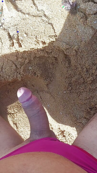 Ladysilva masturbating his cock on a deserted beach until he cums hot